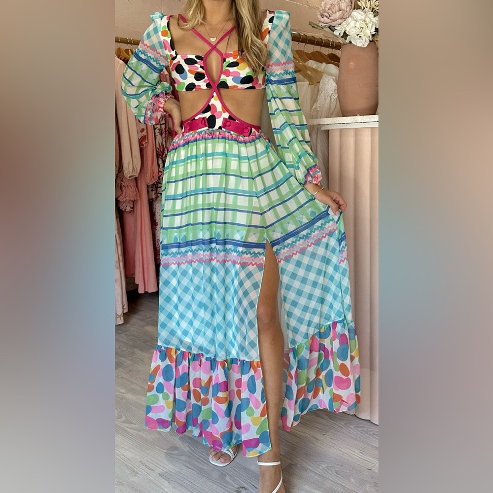 PATBO Antibes Cut Out Beach Dress in Multi NWT size small